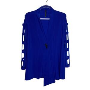 IC by Connie K Womens Size Small Blue Single Button Blazer Jacket Open Sleeves‎